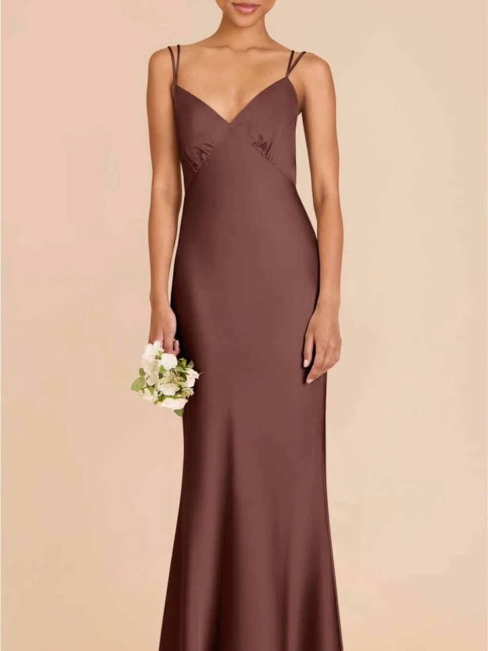 Birdy Grey Chocolate Brown Satin Slip Maxi Dress with Double Spaghetti Straps